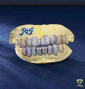 Grillz personnalisé en argent sterling 925 avec dents glacées cultivées en laboratoire VVS en argent plaqué or blanc rose cadeau de luxe pour lui - Product Image 2