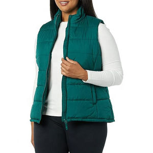 Nouveaux modèles femmes sans manches couleur unie longue capuche bouffante gilet bouffant gilet coton femmes sans manches bulle veste - Product Image 5