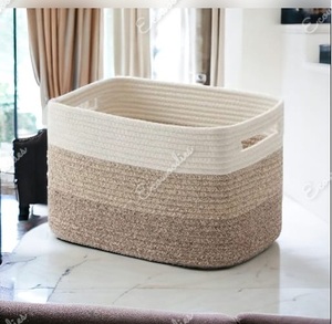 Cestas de almacenamiento de cuerda de yute y algodón hechas a mano diseñadas para uso multiusos, cesta de cuerda de algodón tejida para guardería. - Product Image 3