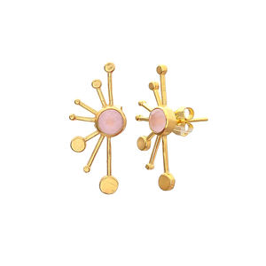 Boucles d'oreilles en argent Sterling 925 plaqué or avec pierre de calcédoine rose - Product Image 2