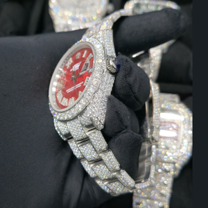 Montre de luxe en acier inoxydable avec diamant Moissanite VVS1, cadran rouge, chiffres romains, date, Hip Hop, prix de gros, fabricant, fournisseur - Product Image 3