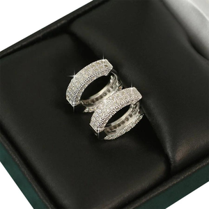 Lab Grown Diamond Pendientes de aro de Plata de Ley 925 de doble capa Estilo hiphop circular de nicho - Product Image 5