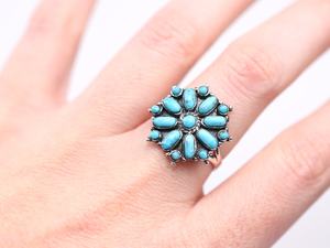Sterling <b>Silver</b> Southwestern Turquoise Cluster Work <b>Ring</b> Vintage Style Cluster Work Jewelry Turquoise <b>Boho</b> <b>Ring</b> - Product Image 2