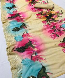 เสื้อสตรีพิมพ์ลายปักลายส่าหรี + เสื้อเบลาส์แฟชั่นล่าสุดของผู้หญิงอินเดียใส่ไปงานปาร์ตี้ส่าหรี - Product Image 2