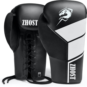 Gants de boxe en cuir noir à lacets avec logo personnalisé, pour adultes, 14oz, 12oz, 16oz, gants de sparring légers et respirants - Product Image 1