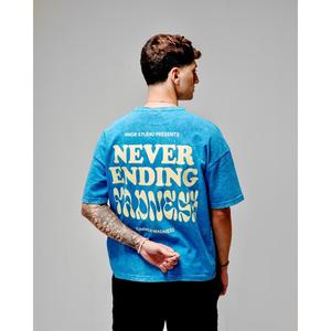 Camiseta Estilo Hip Hop 100% Algodón Orgánico, Transpirable, Lavada, con Gráficos del Personaje Never Ending Madness, Tela Disponible en 180g y 240g - Product Image 1