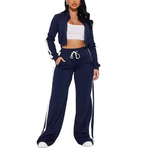 Conjunto Deportivo de 2 Piezas para Mujer, Estilo Urbano, Sudadera Corta con Efecto Desgastado y Pantalones Deportivos de Pierna Recta, con Logotipo Personalizado - Product Image 1