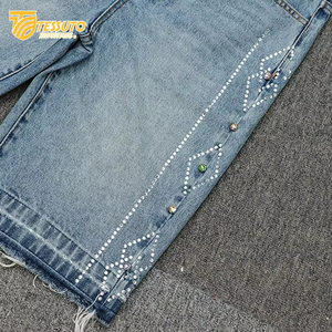 Custom <b>Women's</b> Summer Jogger Sweat Shorts Distressed Embroidery Rhinestone Straight French Terry Cotton Acid Wash <b>Baggy</b> French - Product Image 3