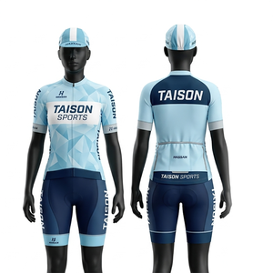 Uniforme de Ciclismo para Mujer, Premium, 180 GSM, Poliéster, Tela Transpirable, Diseño con Paneles Azules, Jersey con Cierre Completo, Pantalones Cortos Acolchados - Product Image 4