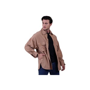 Camel Milk Coffee Suede <b>Shirt</b> for Plus Size Men Winter 4-Pocket Oversize with Simple Design Loose <b>Lumberjack</b> Style - Product Image 1