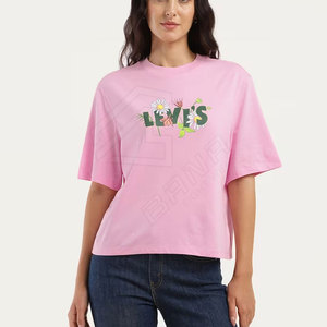 Camisetas de mujer de calidad en algodón de color rosa, ropa informal para mujer, Camisetas hechas en Pakistán - Product Image 1