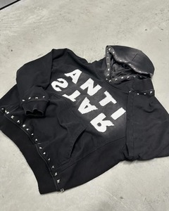 Hip Hop Vintage Rivets Decorated <b>Black</b> Hoodie Winter Y2k <b>Man</b> Hoodi Letter Patchwork Long Sleeve Goth Casual Sweatshirt - Product Image 6