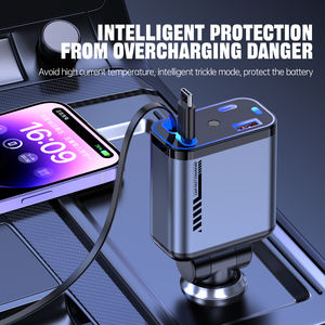 Stasiun Pengisian Daya Ponsel Mobil Listrik Pengisian Cepat 4-in-1 LED Retractable <span class=keywords><strong>2</strong></span> Kabel Tipe-C PD Quick Adapter untuk 16 - Product Image 4