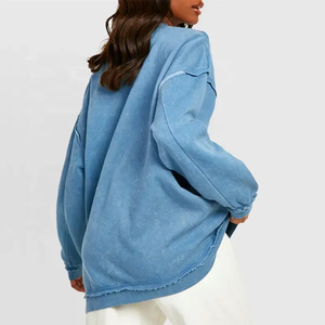 2025 Latest Design Long Sleeve <b>Women</b> Acid Wash Sweatshirt New Arrival <b>Women</b> Pullover Sweatshirts In Low MOQ - Product Image 3