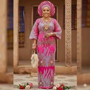 Timeless Elegance Luxury Trendy Nigerian George Wrapper Floral Leafy Handmade Design <b>100</b>% <b>Polyester</b> 120 GSM Wedding Girls - Product Image 6