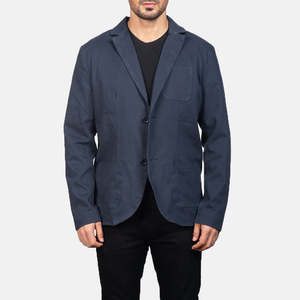 Blazer Borges Azul Marino con Exterior de Polialgodón, Tejido de Lana Peinada y Cierre de Botones - Product Image 1