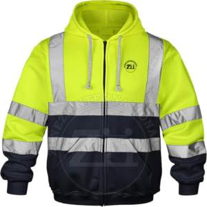 Workwear With Black Bottom Customizable Logo <b>Hi</b> <b>Vis</b> Safety Fleece Zip <b>Hoodie</b> Oversized Hoodies Blank Cotton Thick GSM Fleece - Product Image 1