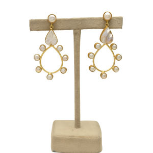 Pendientes de Perlas de Agua Dulce Naturales Blancas Oyster White, Latón Chapado en Oro de 24K, Hechos a Mano, Estilo Vintage, para Mujer, para Boda - Product Image 3