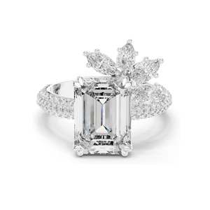 Bague en diamant de laboratoire taille émeraude 5,09 carats avec pierres latérales marquise, clarté VVS-VS EF, or 18 carats, 14 carats, 10 carats et argent 925, rose - Product Image 3