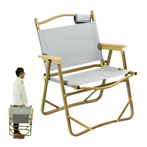 Venta al por mayor vadear silla pequeña-Silla plegable portátil de aluminio para acampada, silla de playa, mesa plegable para exteriores, grano de madera