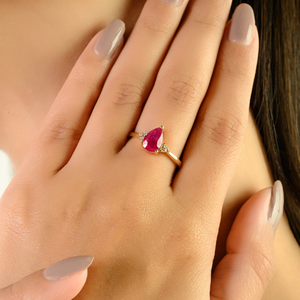 Anillo de Compromiso de Oro Amarillo Sólido K14 con Rubí y Diamantes Auténticos, Diseño Clásico y Elegante, Piedra de Nacimiento de Julio, Joyería para Mujer, Superventas - Product Image 4