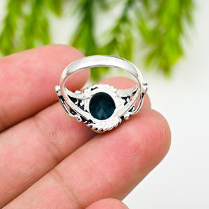 London Blue Topaz Lab creado ovalado 10x14mm plateado IGI anillo de lujo certificado para joyería de regalo de boda - Product Image 3