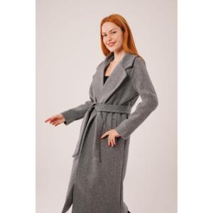 Lustrin Women's Long Lined Anthracite Woven Woolen Blend Warm Overcoat Wholesale Winter Jacket Pockets Available S-XL Sizes - Product Image 2