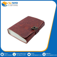 Lujo A6 diario de viaje B5 diario de cuero en relieve árbol vida logotipo personalizable hilo costura encuadernación sillín costura uso escolar