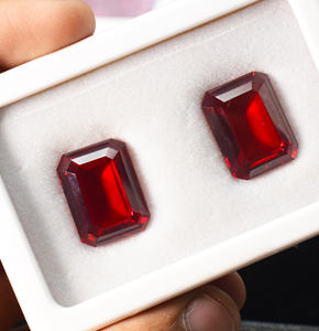 Piedra preciosa roja octogonal facetada calibrada de corte esmeralda rubí creada en laboratorio para joyería tratamiento térmico piedras preciosas sueltas - Product Image 3