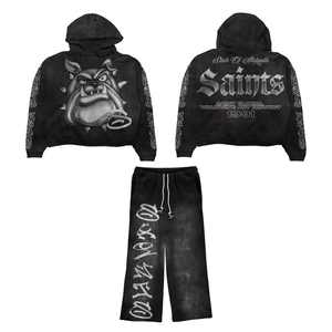 Conjuntos de dos piezas para hombre con serigrafía gráfica personalizada de 500gsm de peso pesado, pantalones de chándal con capucha, chándales de verano, diseño personalizado sólido - Product Image 2