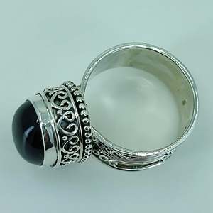 Navya <b>Craft</b> Handmade 925 Solid Sterling Silver Women's Boho Statement <b>Ring</b> Black Onyx Flower Design Size 4-13 for Christmas - Product Image 4