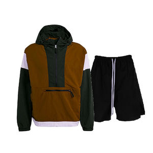 Conjuntos cortos Unisex de verano 2025, cortavientos de nailon transpirable para hombre con estampado de bloques de colores, pantalones cortos de nailon de talla grande - Product Image 4