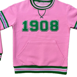 Sweat-shirt à col rond en chenille rose respirant pour 1908 lettre rayures vertes manchette côtelée anti-rétrécissement anti-rides imprimé en 3D - Product Image 6