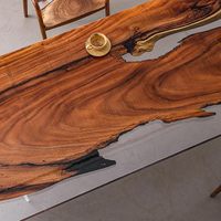 Table à manger rectangulaire de luxe en bois d'acacia et résine, fabriquée à la main, pour la maison, le bureau, l'hôtel, le salon, imperméable, moderne, Diwali Sympathy