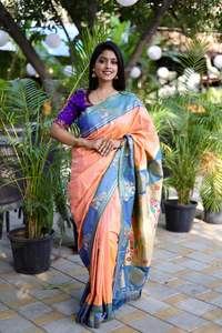 Saree en soie ethnique doux et écologique avec tissage Jari pur et motif floral Paithani Pallu pour toutes les occasions - Product Image 4