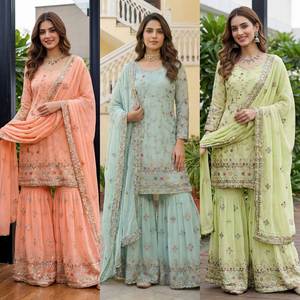 Tissu doux et lisse, belle combinaison de couleurs, style col rond, salwar kameez longueur genou avec ensemble dupatta assorti pour femmes ou filles - Product Image 6