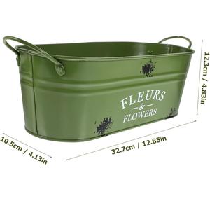 Seau à fleurs ovale en métal galvanisé vert vintage - Bac rustique français personnalisé avec poignées Décoration de ferme Vase - Product Image 2