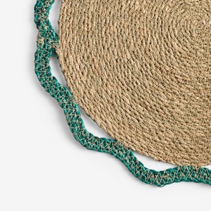 แผ่นรองจานกลมหญ้าทะเลเป็นมิตรกับสิ่งแวดล้อมขอบสีเขียวผ้าทอมือทอธรรมชาติสำหรับห้องรับประทานอาหารหรือตกแต่งคาเฟ่ - Product Image 6