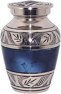 Classic Small Mini Cremation <b>Keepsake</b> Urn for Human Ashes with <b>Box</b> and Velvet <b>Box</b> - 2.6 inch - Blue Fire Design Made of Brass - Product Image 6