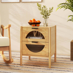 Mesita de Noche Moderna DreamCraft de Bambú con 2 Cajones de Almacenamiento Ajustables y Frentes de Vidrio, Muebles de Dormitorio Ensamblados en Vietnam - Product Image 5