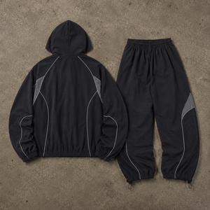 Ensemble de survêtement d'hiver pour homme avec logo personnalisé, veste en nylon légère, résistante à l'eau et coupe-vent, pantalon large, couleur contrastée, streetwear - Product Image 3