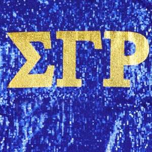 Sigma เสื้อยืดพิมพ์ลายแกมม่า Rho sgrho sequin เสื้อยืดแขนสีทองประกายตัวอักษรกรีกปักลาย sorority - Product Image 5