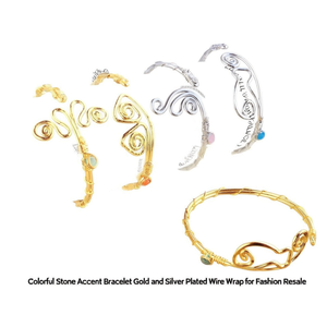Pulsera con Acentos de Piedras de Colores, Envuelta en Alambre Chapado en Oro y Plata, para Reventa de Moda - Product Image 2