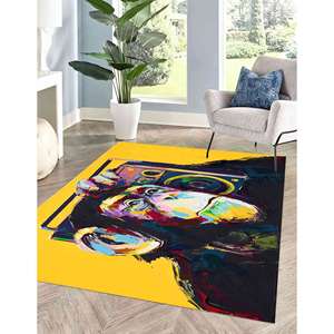 Alfombra con estampado abstracto de mono amarillo con grafiti animal, regalo perfecto para él, alfombra de terciopelo - Product Image 4