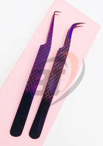 Pinzas de pestañas fuertes de Plasma púrpura sólido profesional 90 grados/extensión de pestañas de acero sostenible curvada fuerte en punta - Product Image 3