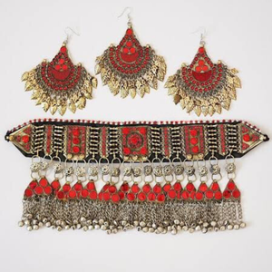 Style ethnique vêtements de mariage ensemble de bijoux de mariée 4 pièces collier afghan avec boucles d'oreilles derniers ensembles de bijoux tendance de la mode pour les femmes - Product Image 5