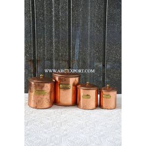 Lot de 3 pots de cuisine en cuivre poli de différentes tailles, forme personnalisée, design standard, cafetières en sucre de comptoir - Product Image 6