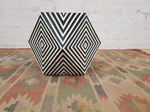 Elegant Black and <b>White</b> Bone Inlay Stool for Modern Living Rooms Floral Bone Inlay Stool with Hand-carved Designs at Cheap Price - Product Image 2