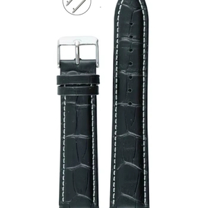 Unisex 1330 Black Classic Genuine Luxury Leather Breathable <b>Watch</b> Band 20mm Waterproof Soft Adjustable Stainless Steel Buckle - Product Image 1