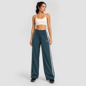 Classic Wide Leg Green Nylon Spandex Pants Breathable Mid-Waisted Oversized Terry <b>Chiffon</b> Pencil Style Side Stripe Plain Dyed - Product Image 4